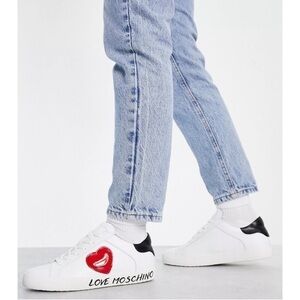 Love Moschino Logo Heart Cup Sole Sneakers
With Patent Red Heart Size 8 NEW